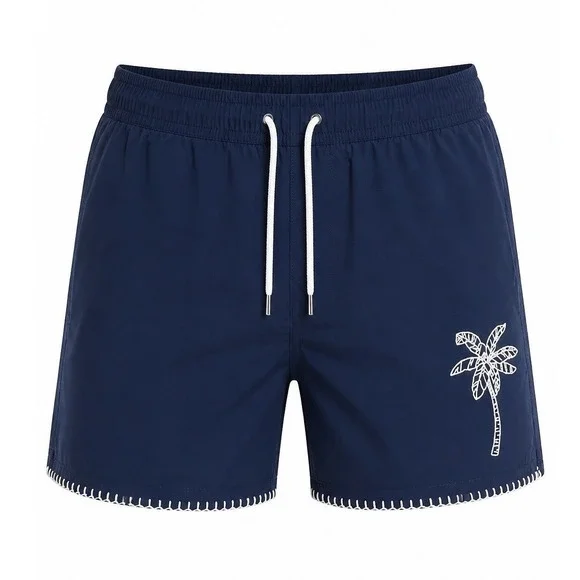 Vintage Summer Mens Navy Palm Tree Compression Liner Swim Trunks V73901M L