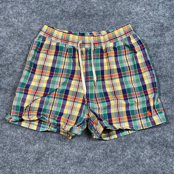 Polo Ralph Lauren Mens Plaid Swim Trunks Multi‎ Color Madras Mesh Lined Size M