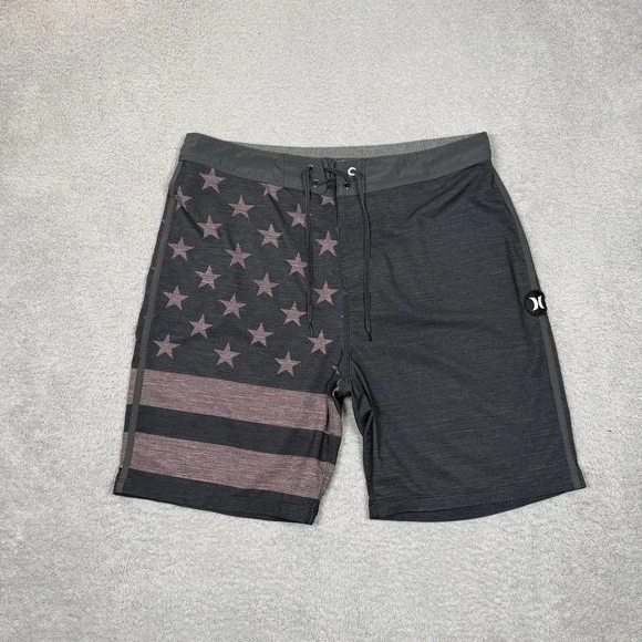 Hurley Phantom Mens 33 Board Shorts Dark Grey Stars Stripes Americana CJ5256‎