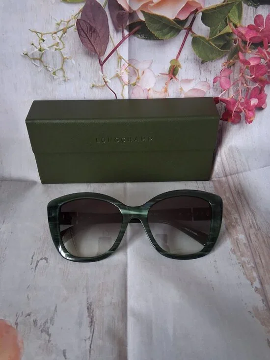 Longchamp Green Marble Acetate Women's Sunglasses LO714S NEW