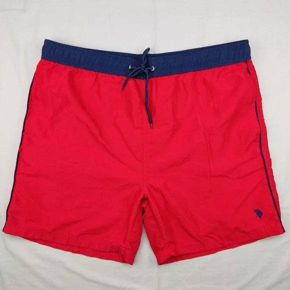 U.S. Polo Assn. Swimming Trunks Mens XXL‎ Red Blue Board Shorts Mesh Lined Logo