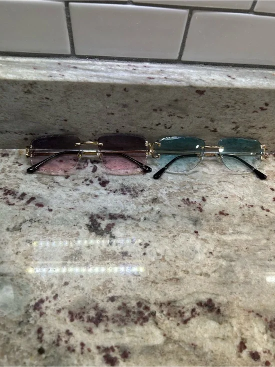 Others Follow Rimless Sunglasses in Pink and Teal Gradient