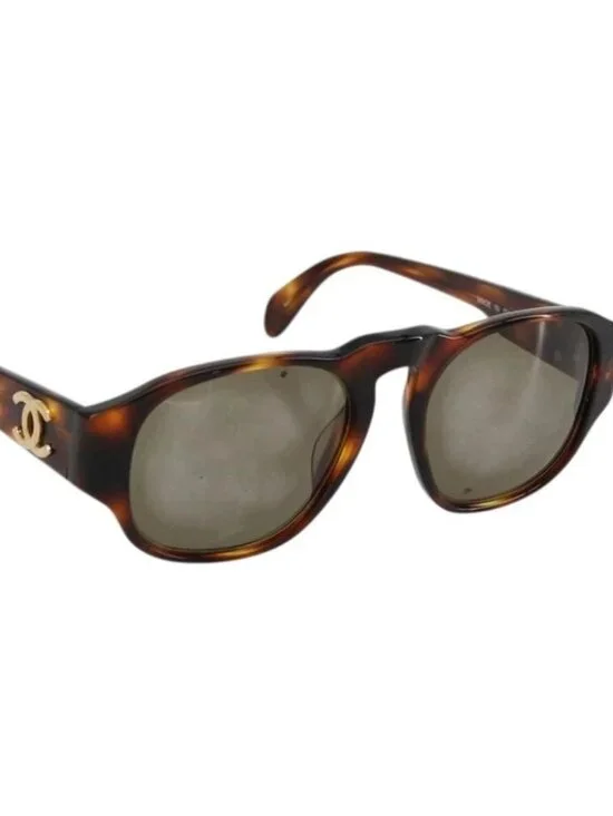 CHANEL COCO Mark Sunglasses plastic Brown CC Auth 178796