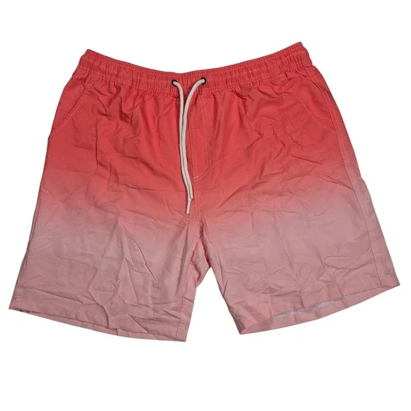 Mens Coral Pink Ombre Swim Trunks XL Beach‎ Board Shorts Vacation Pool