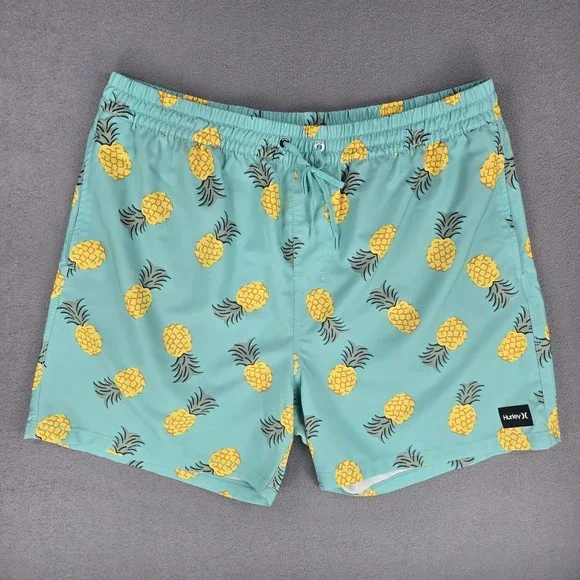 Hurley Swim Trunks Shorts Mens 2XL Blue‎ Pineapple Print Drawstring Quick Dry