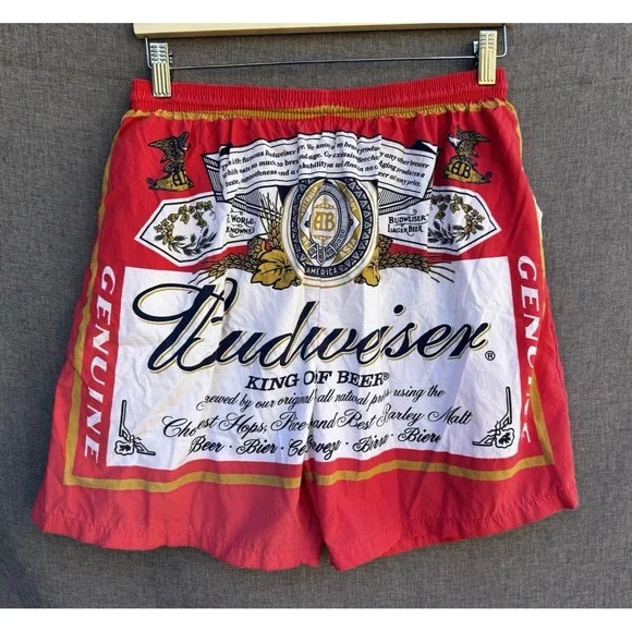 Vintage 90s Budweiser Swim Trunks All Over Print AOP Shorts Size Large