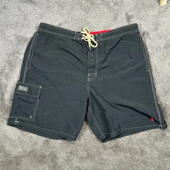 Polo Ralph Lauren Men 40 Black w Red Logo & Emblem Board Style Lined Swim Trunks