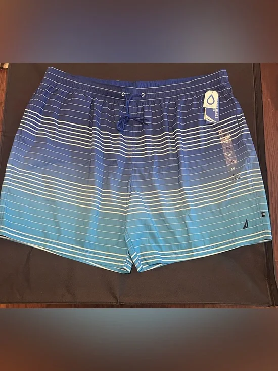 Nautica Men’s Blue Ombre Striped Swim Trunks