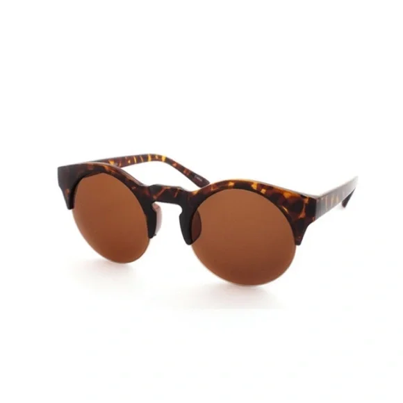 POP Eyewear Unisex Half Frame Brown Lens Tint Round Sunglasses
