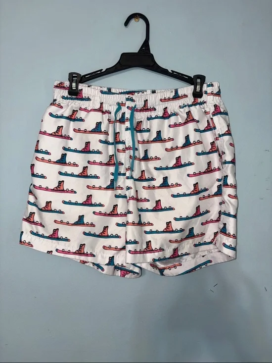 Men's Medium Chubbies the Weekend White colorful Ski Print Swim Shorts