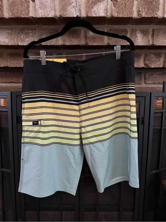O'Neill Black, Yellow & Light Blue Striped Men's Board Shorts
