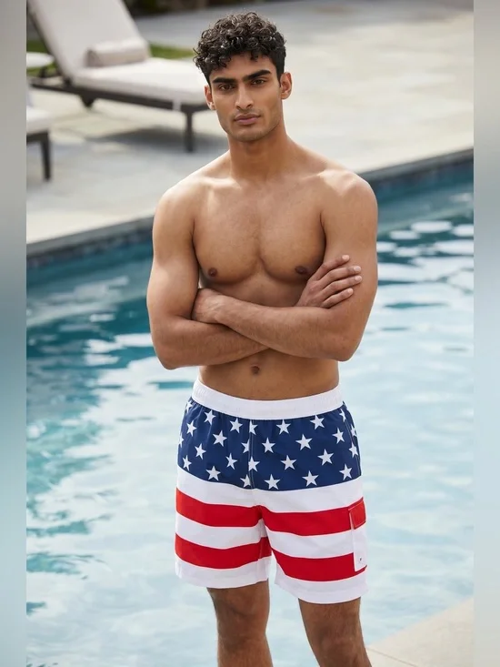 Men's American Flag Swim Trunks - NWT