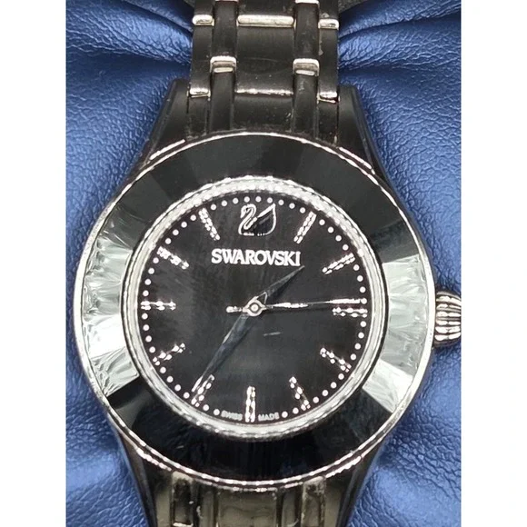 Swarovski Octea Lux Watch Black‎ Ceramic Dial Stainless Steel Silver Tone Swiss