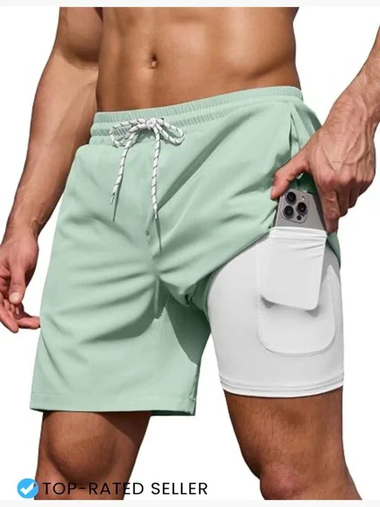 7 Inch Swim Trunks with Compression Liner Quick Dry Zipper Pockets Athletic Fit