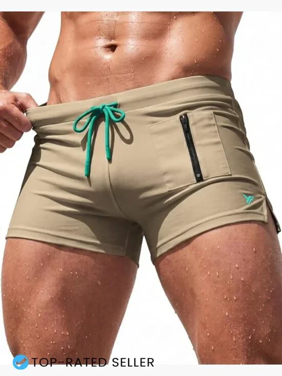 Men's Quick-Dry Swim Trunks 3 Inch Inseam Square Leg Brief with Pocket