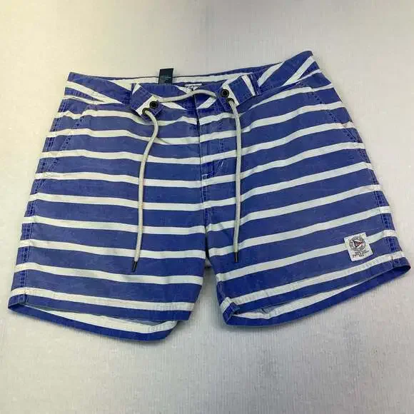 Polo Ralph Lauren US-RL Rescue Patrol Blue and White Striped Swim Trunks Sz 32