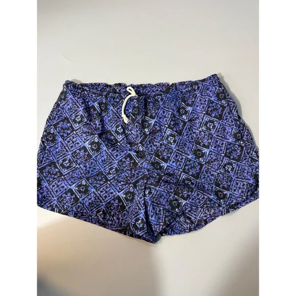 Vintage 90s Athletic Works Blue Black Geometric Swim Trunks Mesh Lined M