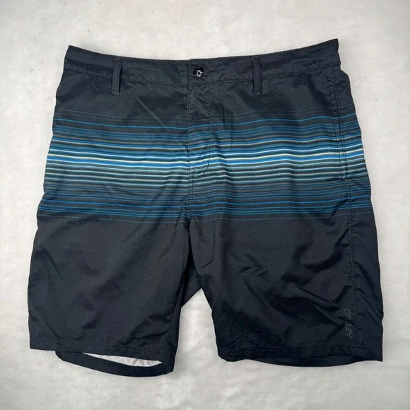 Oakley Mens Size 38 Black Blue Striped Hybrid Board Shorts Swim Surf Y2K