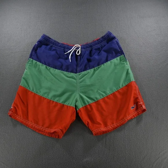 Vineyard Vines Mens Chappy Colorblock Swim Trunk Size M Blue Green Red 1M0266