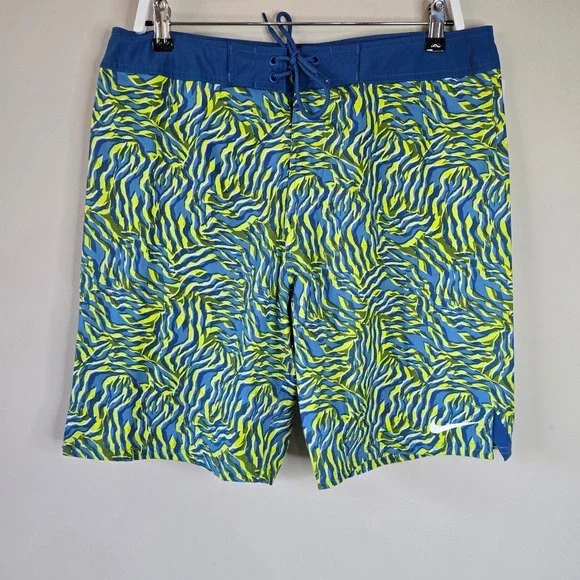 Nike Swim Shorts Men's Size 34 Blue Yellow Zebra Print Board Shorts