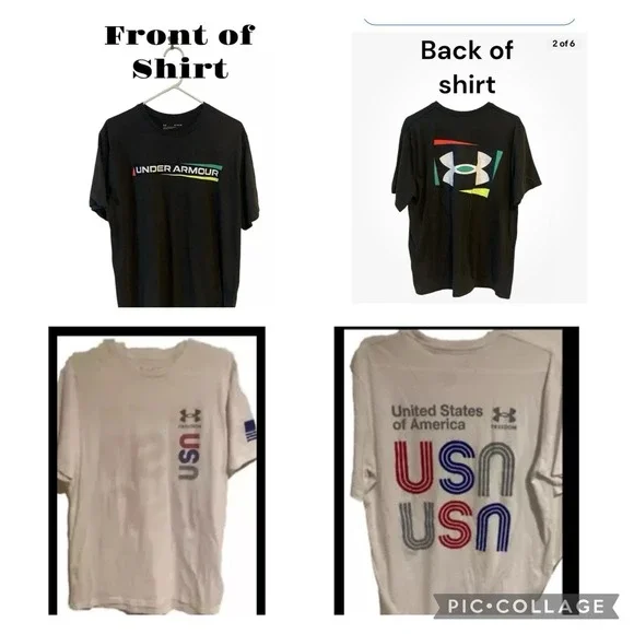 Lot Of 2 Under Armour USA Men's Short Sleeve T-Shirt  XL White‎ USA & Army Green