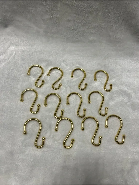 12 gold Metal S Shaped Hooks Hangers Shower Curtain Set of Rings