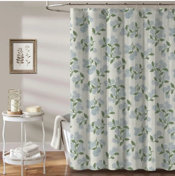 Shower Curtain 72x72 - Blue Green Hydrangea Vintage Floral Pattern, Farmhouse