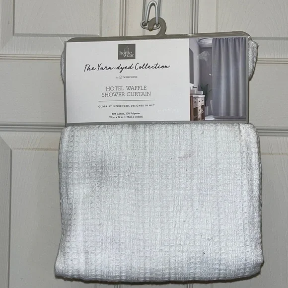 White waffle weave shower curtain
