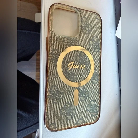 Iphone 13 pro mac case for Guess Gold and Black Floral Phone Case