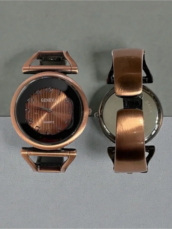 Geneva Y2K Vintage Bronze Bangle Cuff Style Fashion Wrist Watch