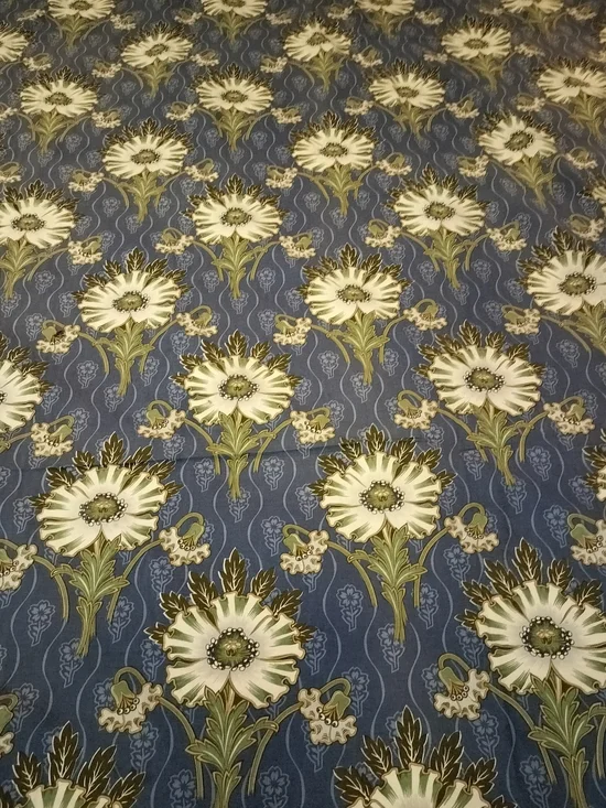 Pottery Barn Blue and Cream Floral Cotton Panel with Green Accents