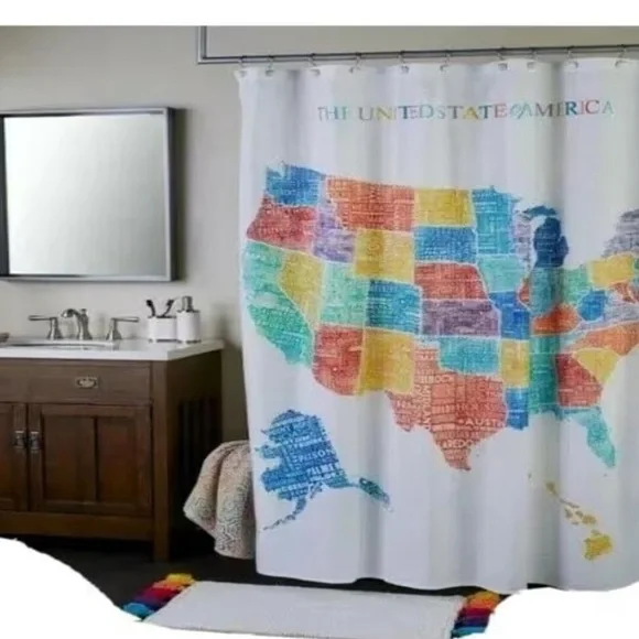 NWT United States Map Shower Curtain Multi Color 70