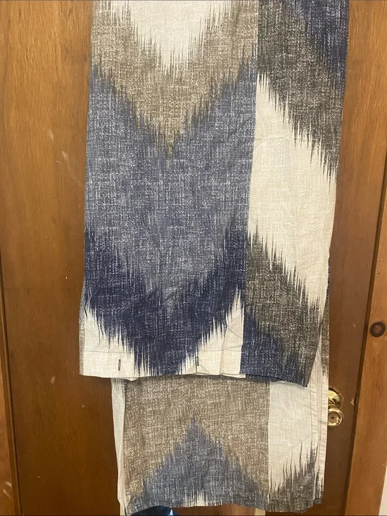 Blue and Taupe Ikat Pattern Curtain Panel