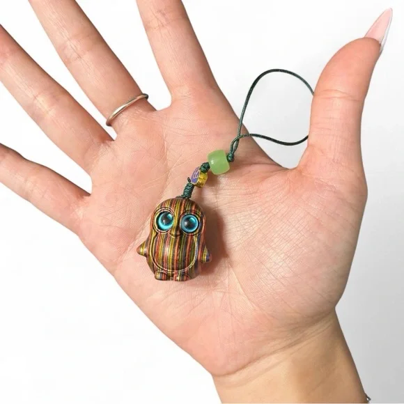 Colorful Striped Owl Phone Chain