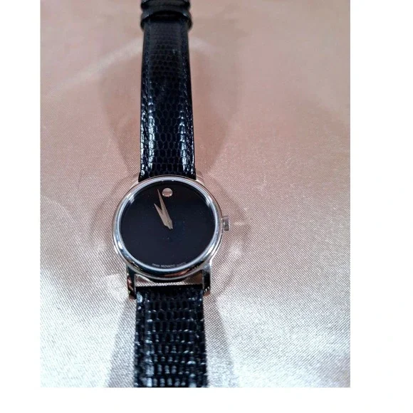 Ladies Movado Museum Swiss Quartz Black Dial Leather Strap Watch MO.01.3.14.6001