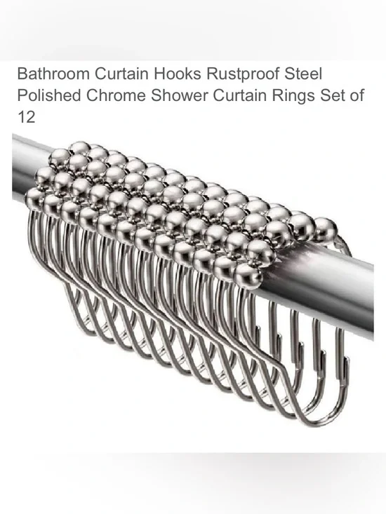 Rustproof Polished Chrome silver Shower Curtain Hooks - Set of 12 new