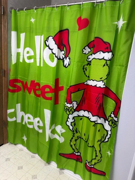 Holiday Grinch Shower Curtain - Green and Red
