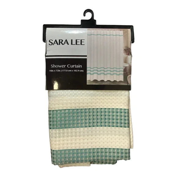 Sara Lee Shower Curtain Fabric White Sea Breeze Green Check Dot 70x72