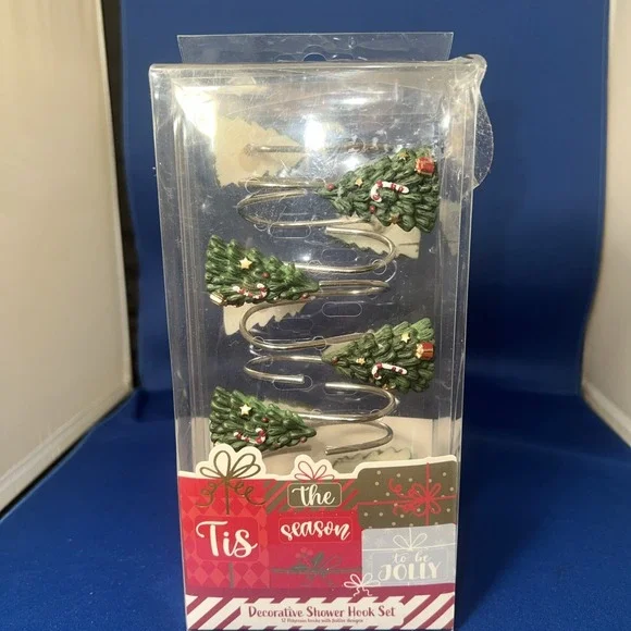 Set Of 12 Christmas Tree With Candy Cane Gift Shower Curtain Hook Bathroom Decor