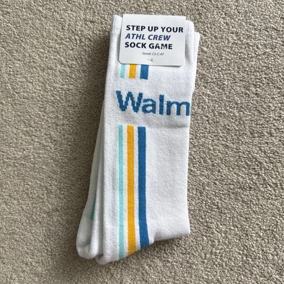 Walmart Store Logo Employee Worker Pair of Crew Socks White Cotton Blend