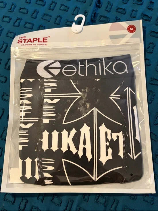 ethika Black & White Graphic Boxer Briefs with Logo Waistband