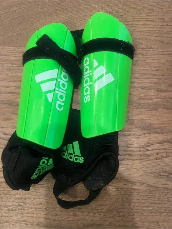 adidas Bright Green Youth Soccer Shin Guards with Black Ankle Sleeves