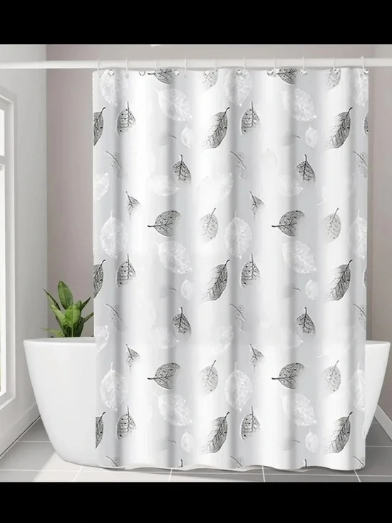 Leaf Pattern Plastic Shower stall bath Curtain Liner & Plastic Hooks 47