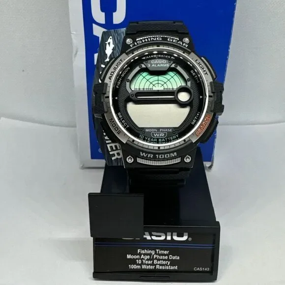 Casio WS-1200H-1A Men’s Black Resin Fishing Time Digital Dial Quartz Watch JNA46