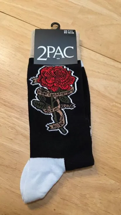 2Pac Rose Socks Official Licensed Bravado Tupac Crew Socks Men 7-11