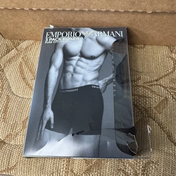 Emporio Armani 3 Pack Waistband Trunks in Black, Gray, Blue‎ Size S
