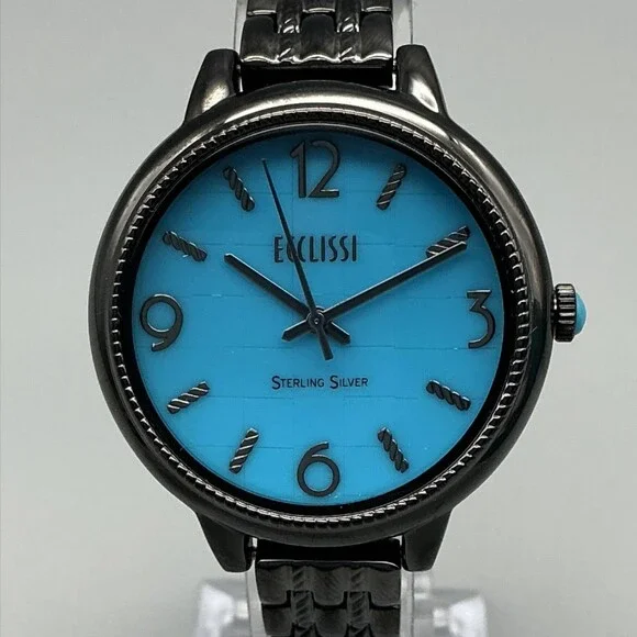 Ecclissi 33822 Womens Watch 36mm Blue Dial Sterling Silver in Box New Battery