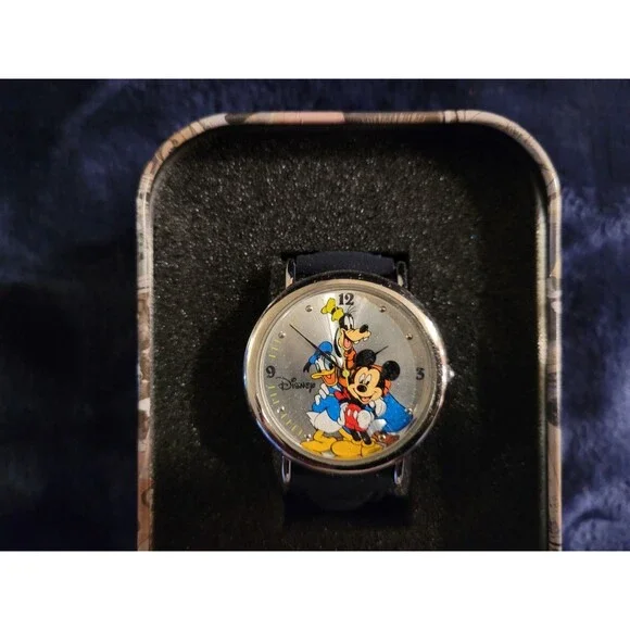 Disney Mickey Mouse 70 Years of Friendship Silver Quartz Watch Original Tin