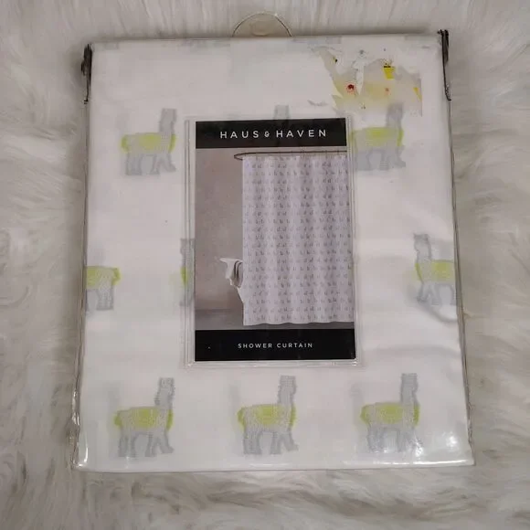 Llama Embroidered Cloth Shower Curtain Haus&Haven NEW