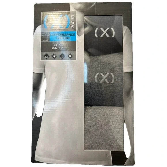 T-SHIRTS 2(X)IST MEN 3 GRAY/BLUE V-NECK UNDERWEAR XL 46-48 QUICK DRY MSRP‎ $42